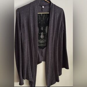 S.O.Y. Grey Gray Black Goth Artsy Whimsygoth Skull Cardigan Women’s Size Small S